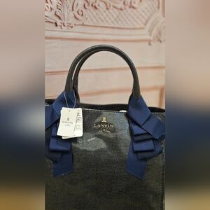 Lanvin Black and Blue Structured Tote Bag with Bow Details